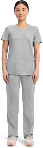 Talla S - Cherokee Scrubs Top for Women Mock Wrap with 3 Pockets  Soft  2 Way Stretch & Durable Fabric   WW610