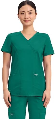 Talla S - Cherokee Scrubs Top for Women Mock Wrap with 3 Pockets  Soft  2 Way Stretch & Durable Fabric   WW610
