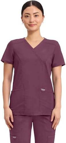 Talla S - Cherokee Scrubs Top for Women Mock Wrap with 3 Pockets  Soft  2 Way Stretch & Durable Fabric   WW610