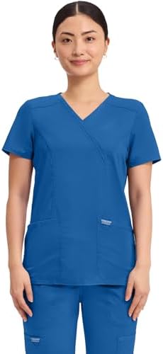 Talla S - Cherokee Scrubs Top for Women Mock Wrap with 3 Pockets  Soft  2 Way Stretch & Durable Fabric   WW610