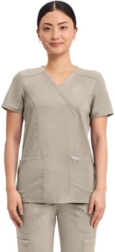 Talla S - Cherokee Scrubs Top for Women Mock Wrap with 3 Pockets  Soft  2 Way Stretch & Durable Fabric   WW610