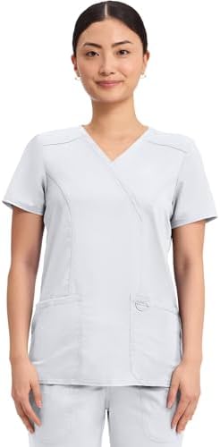 Talla S - Cherokee Scrubs Top for Women Mock Wrap with 3 Pockets  Soft  2 Way Stretch & Durable Fabric   WW610