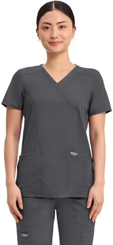 Talla S - Cherokee Scrubs Top for Women Mock Wrap with 3 Pockets  Soft  2 Way Stretch & Durable Fabric   WW610
