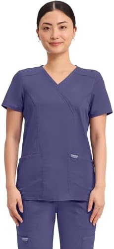 Talla S - Cherokee Scrubs Top for Women Mock Wrap with 3 Pockets  Soft  2 Way Stretch & Durable Fabric   WW610