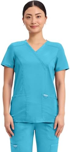 Talla S - Cherokee Scrubs Top for Women Mock Wrap with 3 Pockets  Soft  2 Way Stretch & Durable Fabric   WW610