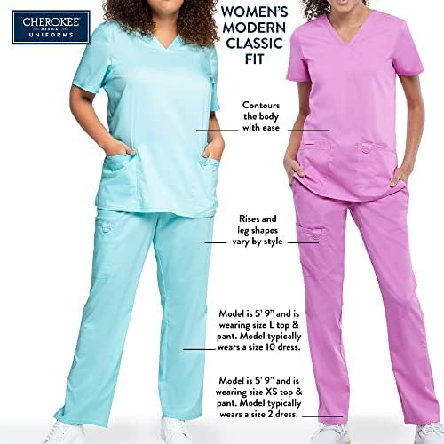 Cherokee Scrubs for Women Mid Rise Tapered Leg Drawstring Pant with 5 Pockets  Cargo Bottom with 2 Way Stretch Fabric  WW105