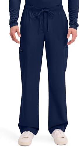 Cherokee Scrubs for Men Tapered Leg Mens Cargo Scrub Pants 5 Pockets Drawstring 2 Way Stretch Medical Scrub Bottom WW190