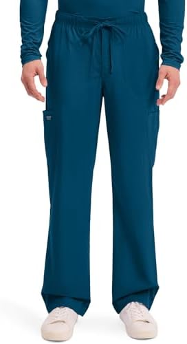 Cherokee Scrubs for Men Tapered Leg Mens Cargo Scrub Pants 5 Pockets Drawstring 2 Way Stretch Medical Scrub Bottom WW190