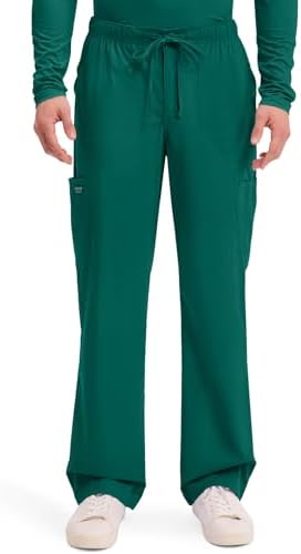 Cherokee Scrubs for Men Tapered Leg Mens Cargo Scrub Pants 5 Pockets Drawstring 2 Way Stretch Medical Scrub Bottom WW190
