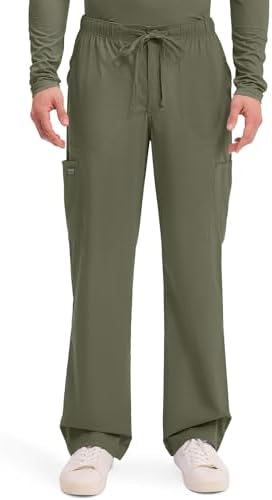 Cherokee Scrubs for Men Tapered Leg Mens Cargo Scrub Pants 5 Pockets Drawstring 2 Way Stretch Medical Scrub Bottom WW190