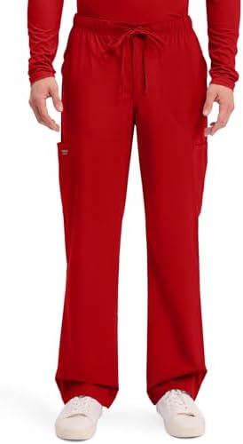 Cherokee Scrubs for Men Tapered Leg Mens Cargo Scrub Pants 5 Pockets Drawstring 2 Way Stretch Medical Scrub Bottom WW190