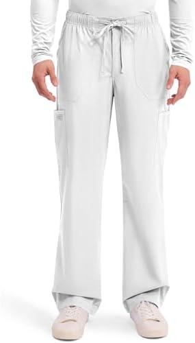 Cherokee Scrubs for Men Tapered Leg Mens Cargo Scrub Pants 5 Pockets Drawstring 2 Way Stretch Medical Scrub Bottom WW190