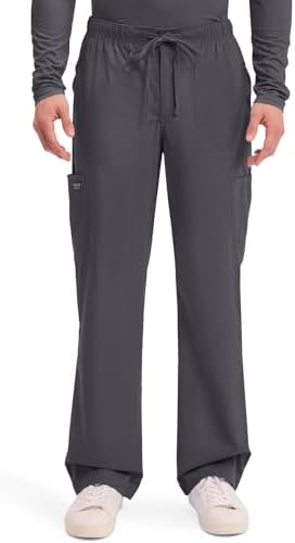 Cherokee Scrubs for Men Tapered Leg Mens Cargo Scrub Pants 5 Pockets Drawstring 2 Way Stretch Medical Scrub Bottom WW190