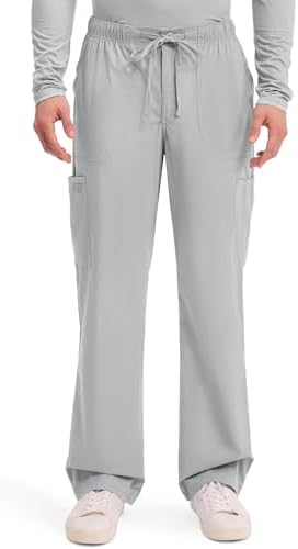 Cherokee Scrubs for Men Tapered Leg Mens Cargo Scrub Pants 5 Pockets Drawstring 2 Way Stretch Medical Scrub Bottom WW190