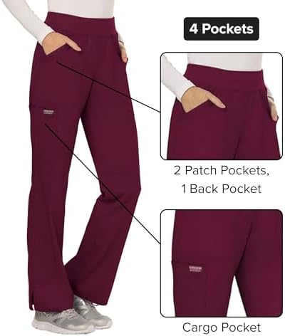 Cherokee Women Scrub Pant with Straight Leg Pull on Pant Medical Bottom with 4 Pocket & 2 Way Stretch Fabric   WW110