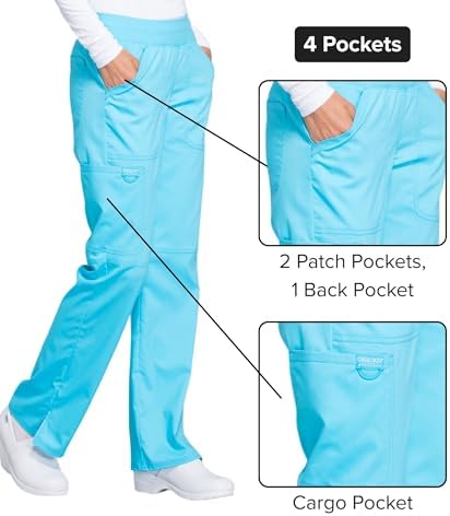 Cherokee Women Scrub Pant with Straight Leg Pull on Pant Medical Bottom with 4 Pocket & 2 Way Stretch Fabric   WW110