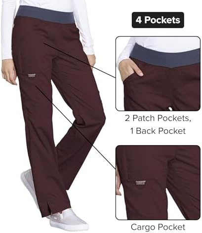 Cherokee Women Scrub Pant with Straight Leg Pull on Pant Medical Bottom with 4 Pocket & 2 Way Stretch Fabric   WW110