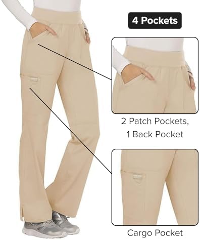 Cherokee Women Scrub Pant with Straight Leg Pull on Pant Medical Bottom with 4 Pocket & 2 Way Stretch Fabric   WW110