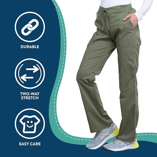 Cherokee Women Scrubs Pant Workwear Revolution Mid Rise Moderate Flare Drawstring WW120
