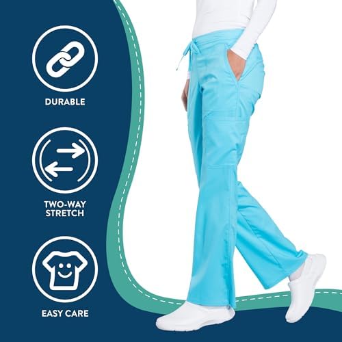 Cherokee Women Scrubs Pant Workwear Revolution Mid Rise Moderate Flare Drawstring WW120