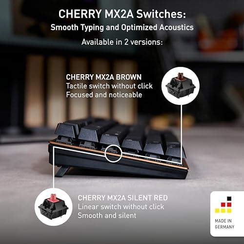 Cherry KC 200 MX Mechanical Office Keyboard with New MX2A switches  Modern Design with Metal Plate Frame   Bronze W/MX2A Silent Red Switch 