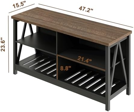 ChooChoo Farmhouse TV Stand for TVs up to 55 Inch  Modern Entertainment Center with 4 Open Shelves & Built in Cable Holes  Media TV Console for Living Room  Bedroom  Black