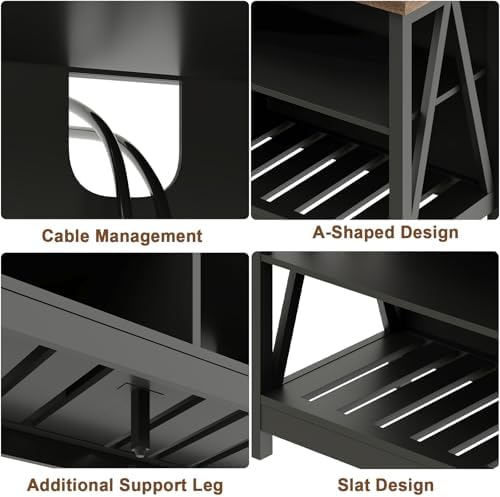 ChooChoo Farmhouse TV Stand for TVs up to 55 Inch  Modern Entertainment Center with 4 Open Shelves & Built in Cable Holes  Media TV Console for Living Room  Bedroom  Black