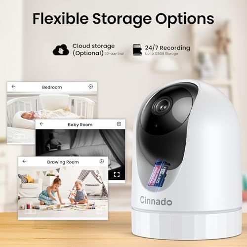 Cinnado Security Camera Indoor 2K 360  WiFi Cameras for Home Security Pet/Dog/Baby Camera with Phone app  2 Way Audio  Night Vision  24/7 SD Card Storage  Works with Alexa & Google Home  2 4Ghz  D1