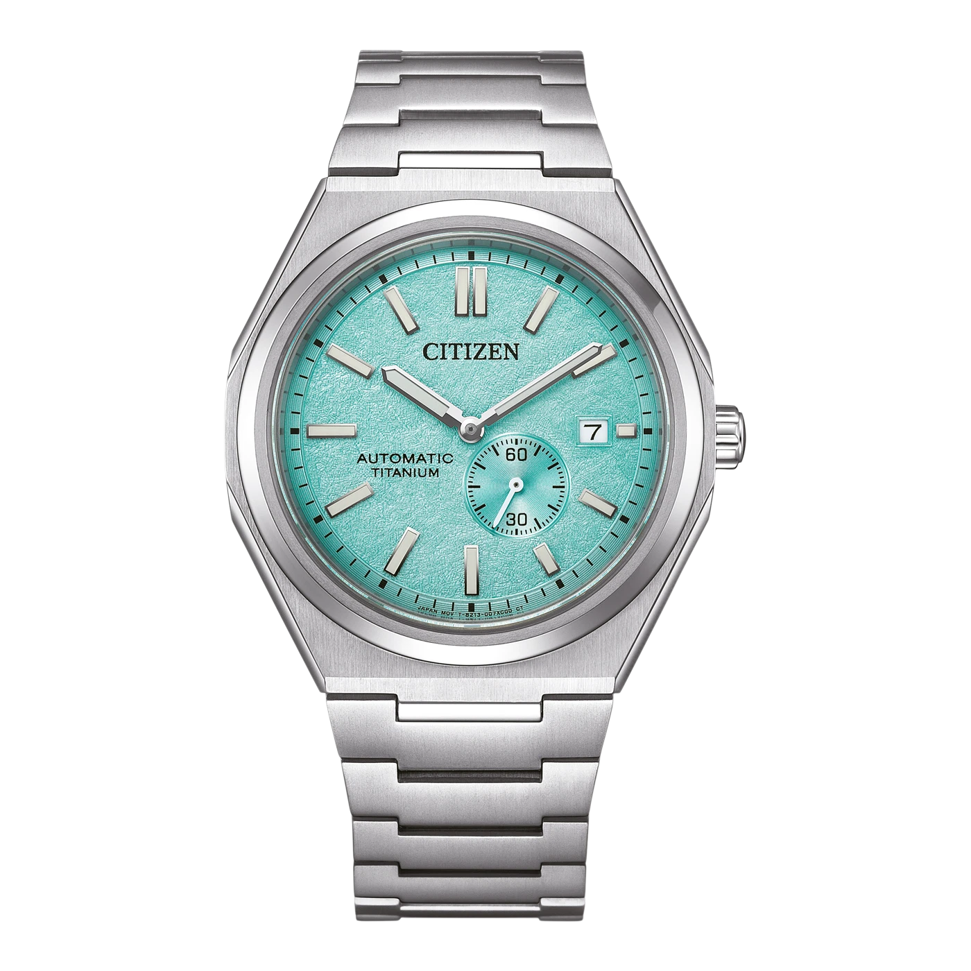 Reloj Citizen NJ0180-80M automático con esfera verde, cristal de zafiro, titanio y acero inoxidable.