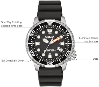 Citizen Promaster Dive Eco Drive Watch  3 Hand Date  ISO Certified  Luminous Hands and Markers  Rotating Bezel
