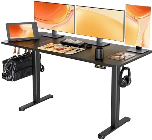 Claiks Electric Standing Desk  Adjustable Height Stand up Desk  55x24 Inches Sit Stand Home Office Desk with Splice Board  Black Frame/Rustic Brown Top