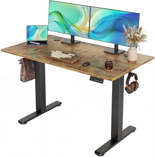 Claiks Electric Standing Desk  Adjustable Height Stand up Desk  55x24 Inches Sit Stand Home Office Desk with Splice Board  Black Frame/Rustic Brown Top