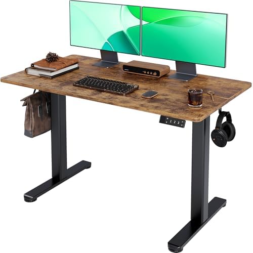 Claiks Electric Standing Desk  Adjustable Height Stand up Desk  55x24 Inches Sit Stand Home Office Desk with Splice Board  Black Frame/Rustic Brown Top