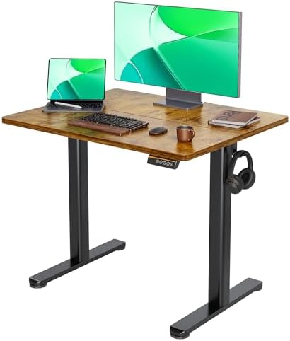 Claiks Electric Standing Desk  Adjustable Height Stand up Desk  55x24 Inches Sit Stand Home Office Desk with Splice Board  Black Frame/Rustic Brown Top