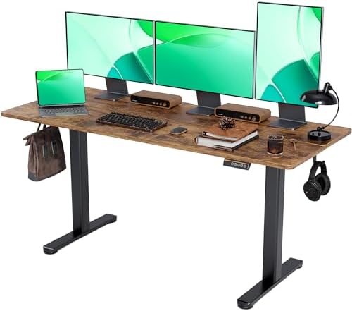 Claiks Electric Standing Desk  Adjustable Height Stand up Desk  55x24 Inches Sit Stand Home Office Desk with Splice Board  Black Frame/Rustic Brown Top