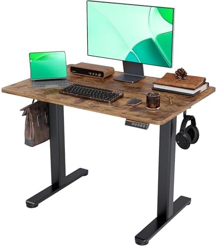 Claiks Electric Standing Desk  Adjustable Height Stand up Desk  55x24 Inches Sit Stand Home Office Desk with Splice Board  Black Frame/Rustic Brown Top
