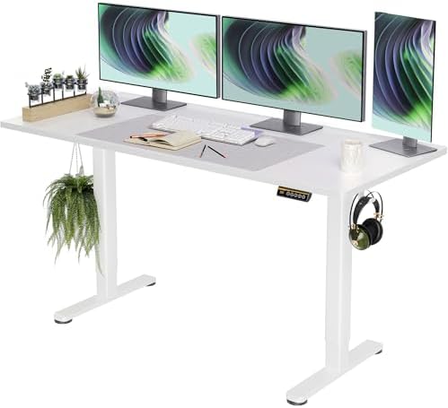 Claiks Electric Standing Desk  Adjustable Height Stand up Desk  55x24 Inches Sit Stand Home Office Desk with Splice Board  Black Frame/Rustic Brown Top