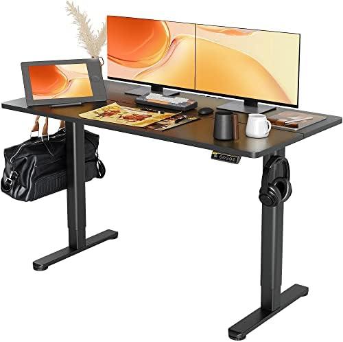 Claiks Electric Standing Desk  Adjustable Height Stand up Desk  55x24 Inches Sit Stand Home Office Desk with Splice Board  Black Frame/Rustic Brown Top