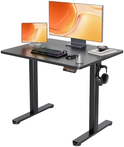 Claiks Electric Standing Desk  Adjustable Height Stand up Desk  55x24 Inches Sit Stand Home Office Desk with Splice Board  Black Frame/Rustic Brown Top