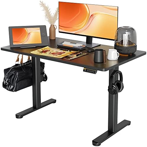 Claiks Electric Standing Desk  Adjustable Height Stand up Desk  55x24 Inches Sit Stand Home Office Desk with Splice Board  Black Frame/Rustic Brown Top