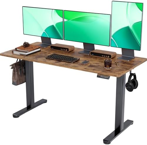 Claiks Electric Standing Desk  Adjustable Height Stand up Desk  55x24 Inches Sit Stand Home Office Desk with Splice Board  Black Frame/Rustic Brown Top