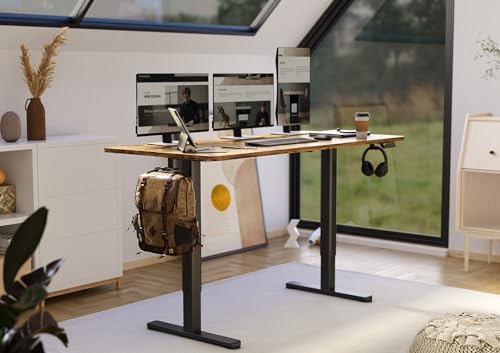 Claiks Electric Standing Desk  Adjustable Height Stand up Desk  55x24 Inches Sit Stand Home Office Desk with Splice Board  Black Frame/Rustic Brown Top