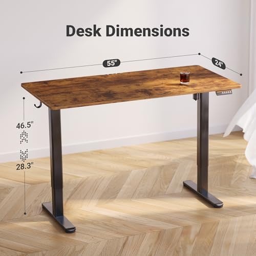 Claiks Electric Standing Desk  Adjustable Height Stand up Desk  55x24 Inches Sit Stand Home Office Desk with Splice Board  Black Frame/Rustic Brown Top