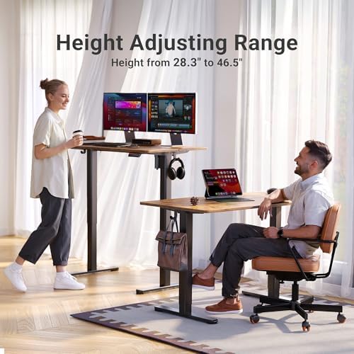 Claiks Electric Standing Desk  Adjustable Height Stand up Desk  55x24 Inches Sit Stand Home Office Desk with Splice Board  Black Frame/Rustic Brown Top