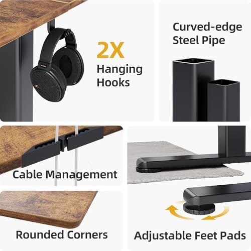 Claiks Electric Standing Desk  Adjustable Height Stand up Desk  55x24 Inches Sit Stand Home Office Desk with Splice Board  Black Frame/Rustic Brown Top