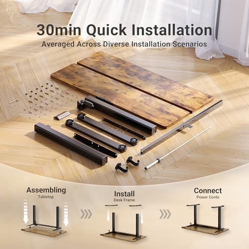 Claiks Electric Standing Desk  Adjustable Height Stand up Desk  55x24 Inches Sit Stand Home Office Desk with Splice Board  Black Frame/Rustic Brown Top