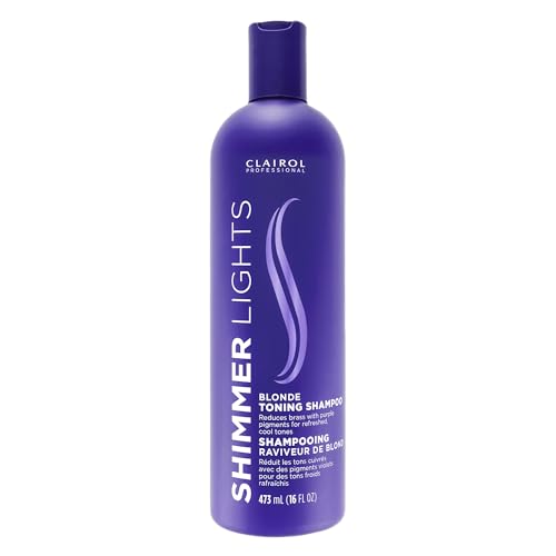 Clairol Professional Shimmer Lights Purple Shampoo  Neutralizes Brass & Yellow Tones   For Blonde  Silver  Gray & Highlighted Hair