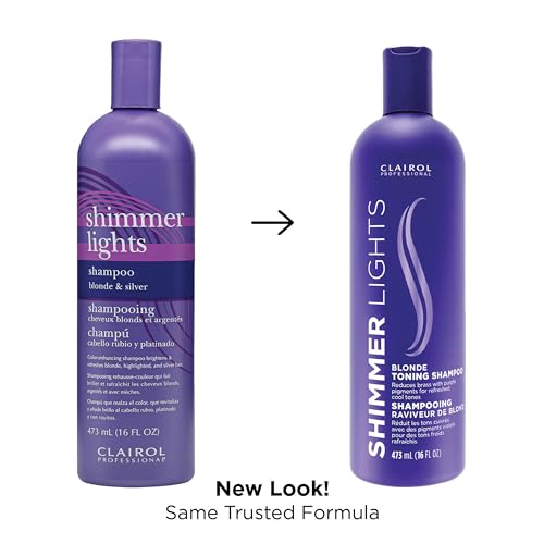 Clairol Professional Shimmer Lights Purple Shampoo  Neutralizes Brass & Yellow Tones   For Blonde  Silver  Gray & Highlighted Hair