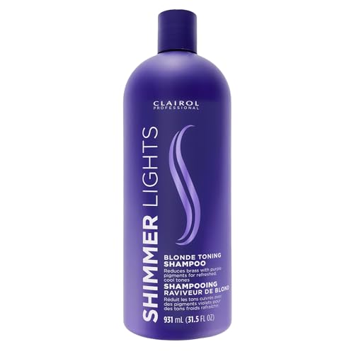 Clairol Professional Shimmer Lights Purple Shampoo  Neutralizes Brass & Yellow Tones   For Blonde  Silver  Gray & Highlighted Hair