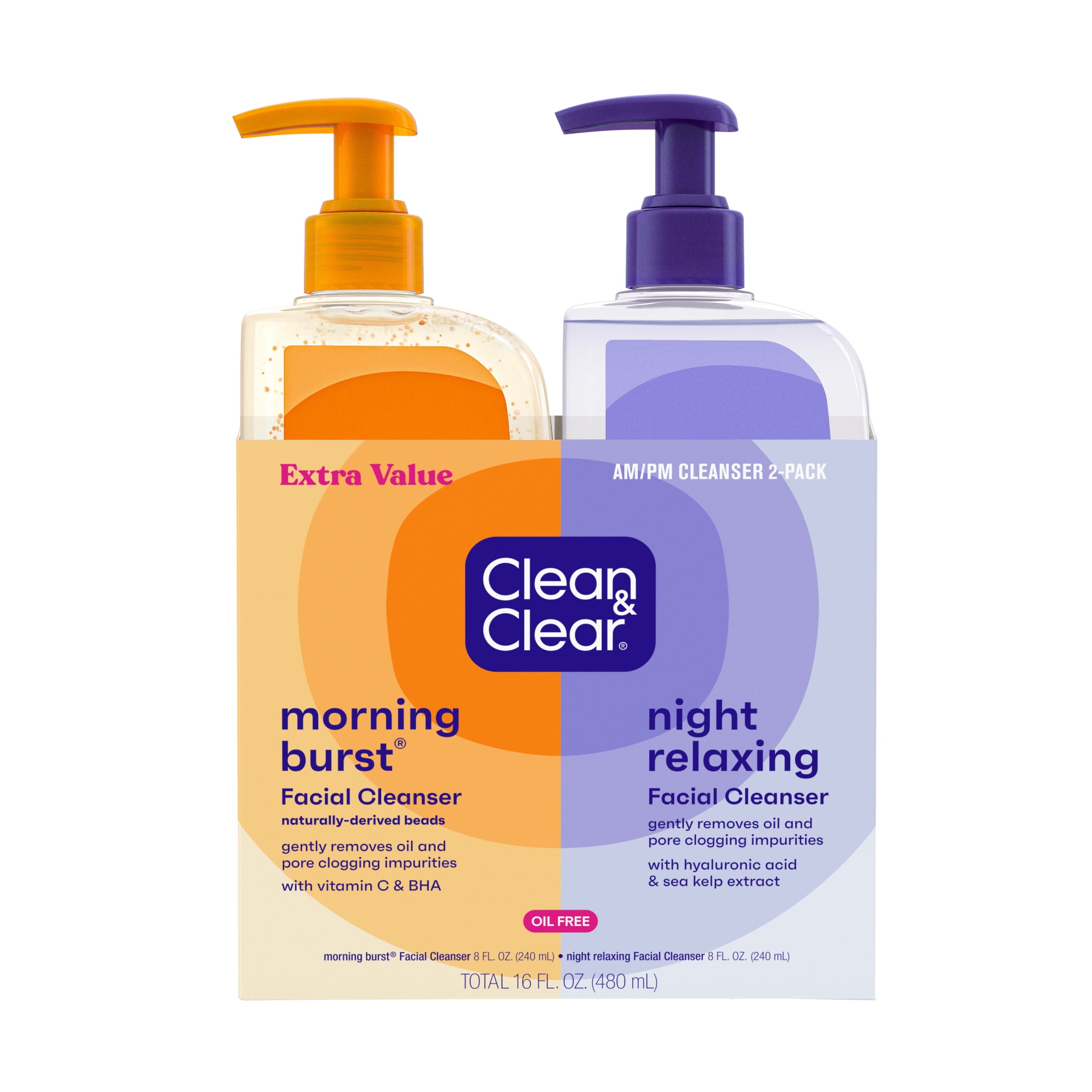Clean & Clear Day and Night Acne Face Wash  Oil Free  8 fl oz  2 Pack